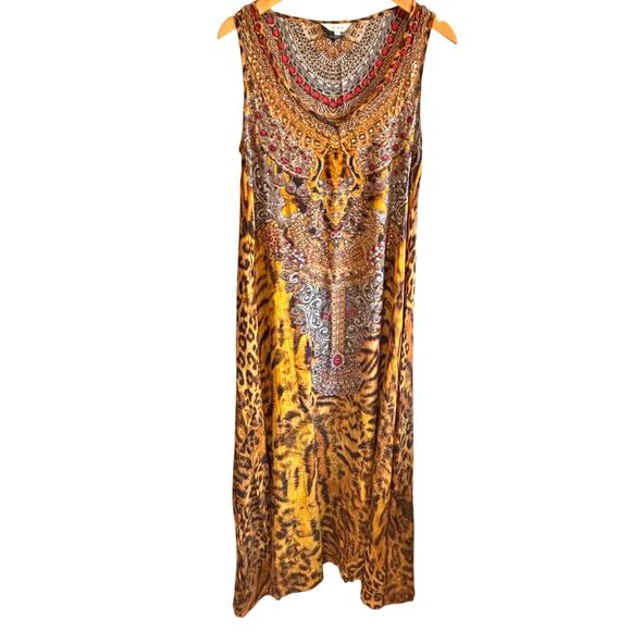 Inoa Sleeveless Silk Tiger Print Studded Maxi Dress - size 1 (US 8-14) - Picture 1 of 6